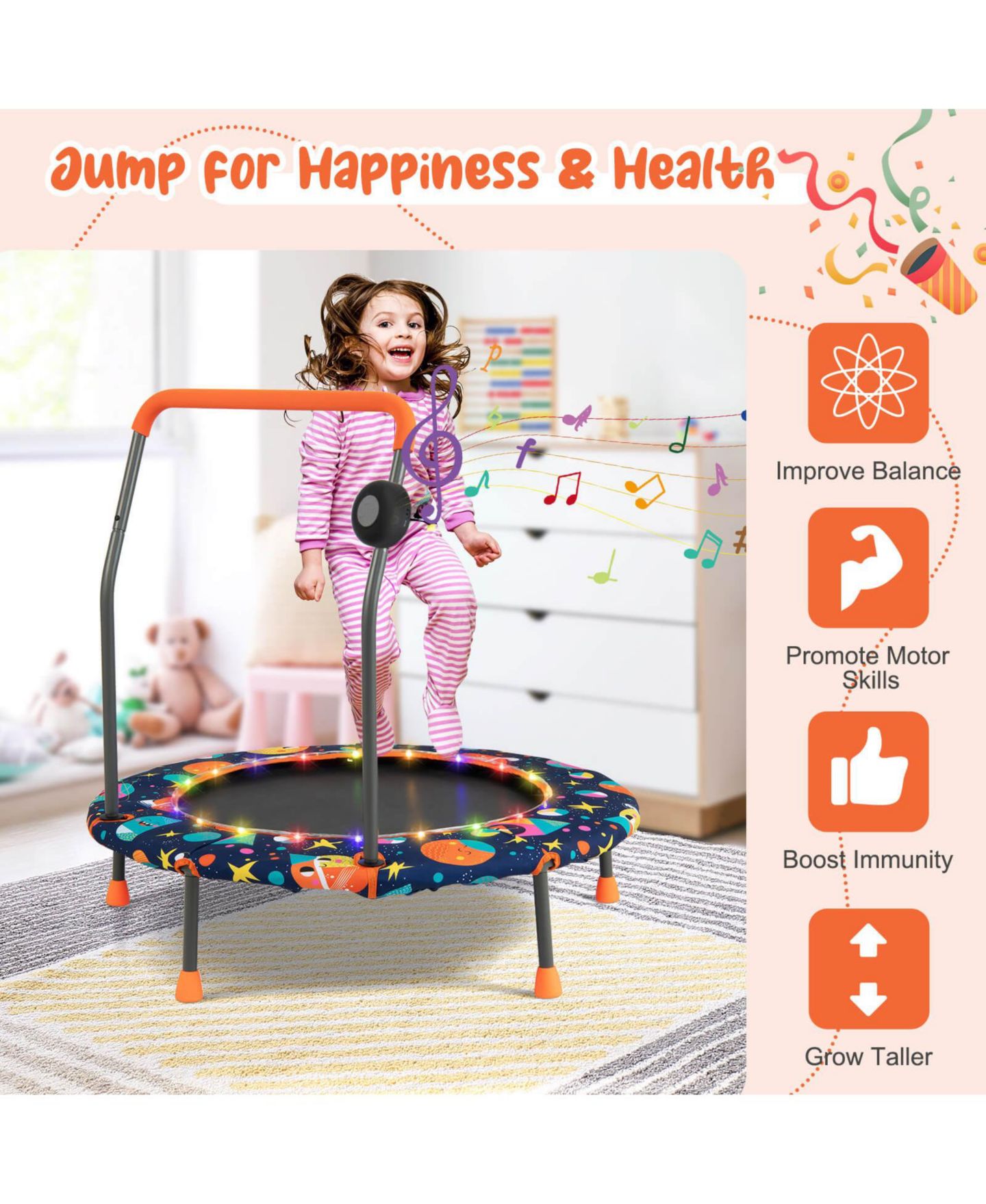Детская игрушка GOUUN 36 Inch Mini Trampoline with Colorful LED Lights and Bluetooth Speaker — фото 6