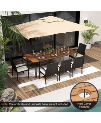 9 Pieces Outdoor Patio Dining Set with Soft Cushions and Acacia Wood Square Table
