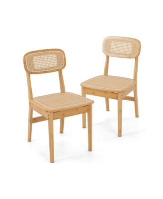 Set of 2 Rattan Dining Chairs with Simulated Rattan Backrest