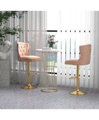 Set of 2 Bar Chairs with Footrest Electroplated Metal Base and Anti-Slip Ring