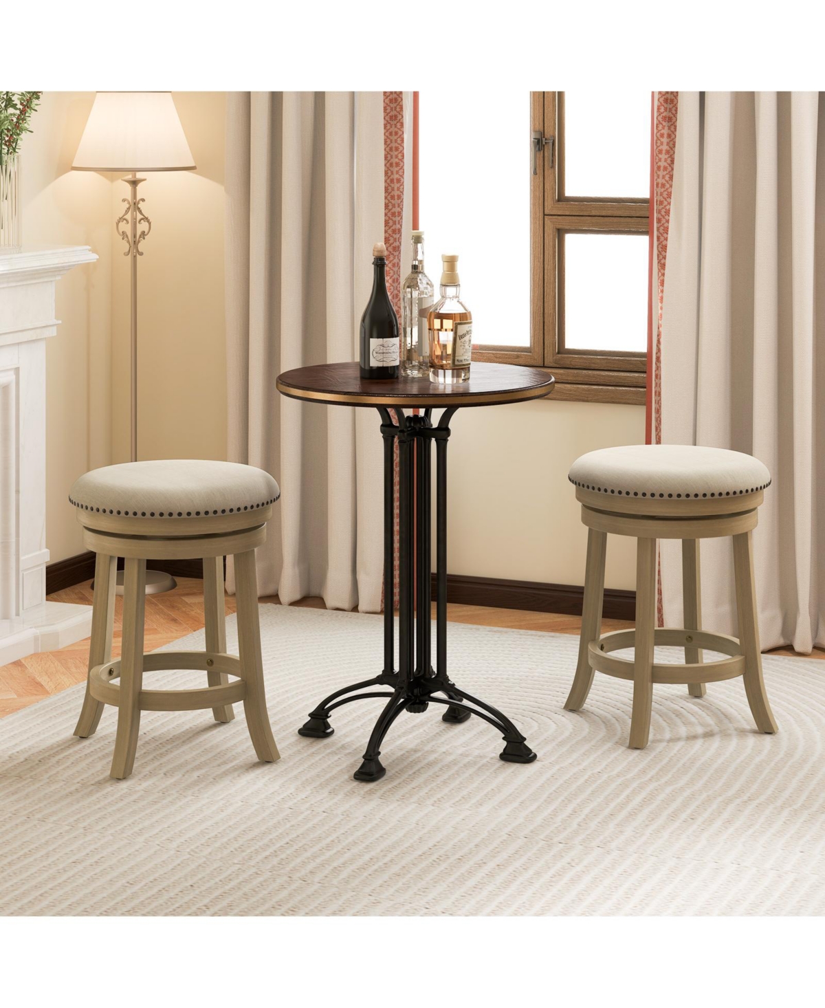 Gouun Inches Swivel Bar Stools Set of 2 wth Wooden Frame-24 inches -khaki