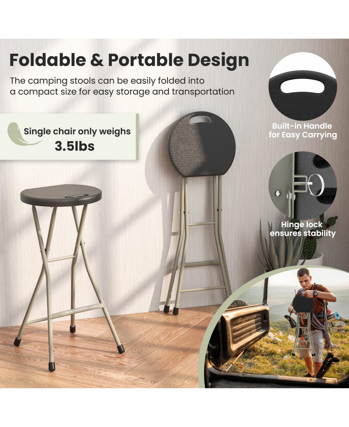 Gouun 28 Inch Portable Folding Stools with 330lbs Limited Sturdy Frame