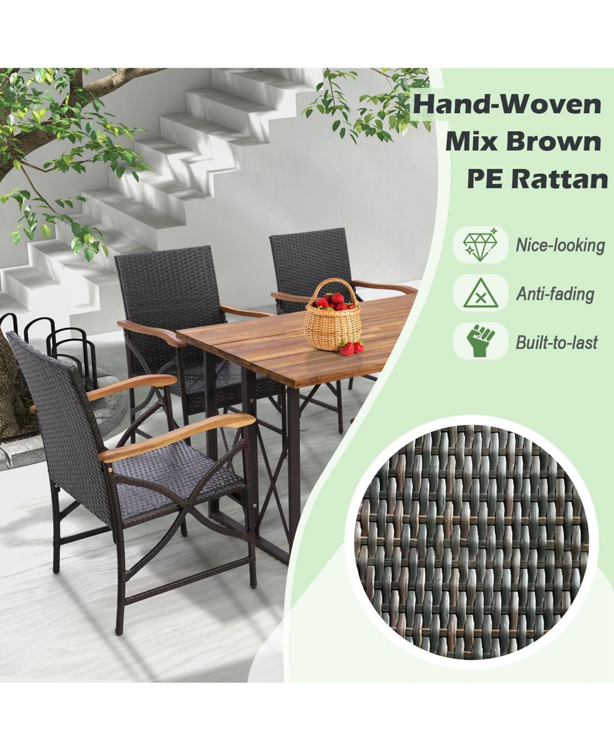 Gymax Set of 2 Pe Wicker Dining Chairs w/ Soft Zippered Cushions Armchairs Patio - Mix brown+off white