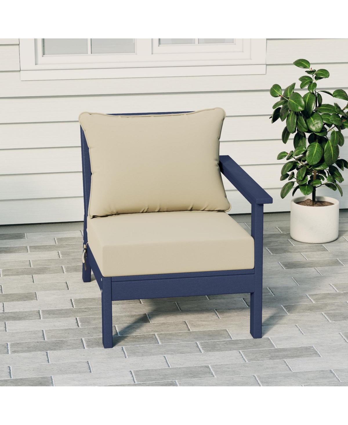 WestinTrends Outdoor Patio Hdpe Right Arm Facing Sectional Navy Blue Corner Club Chair with Cushions