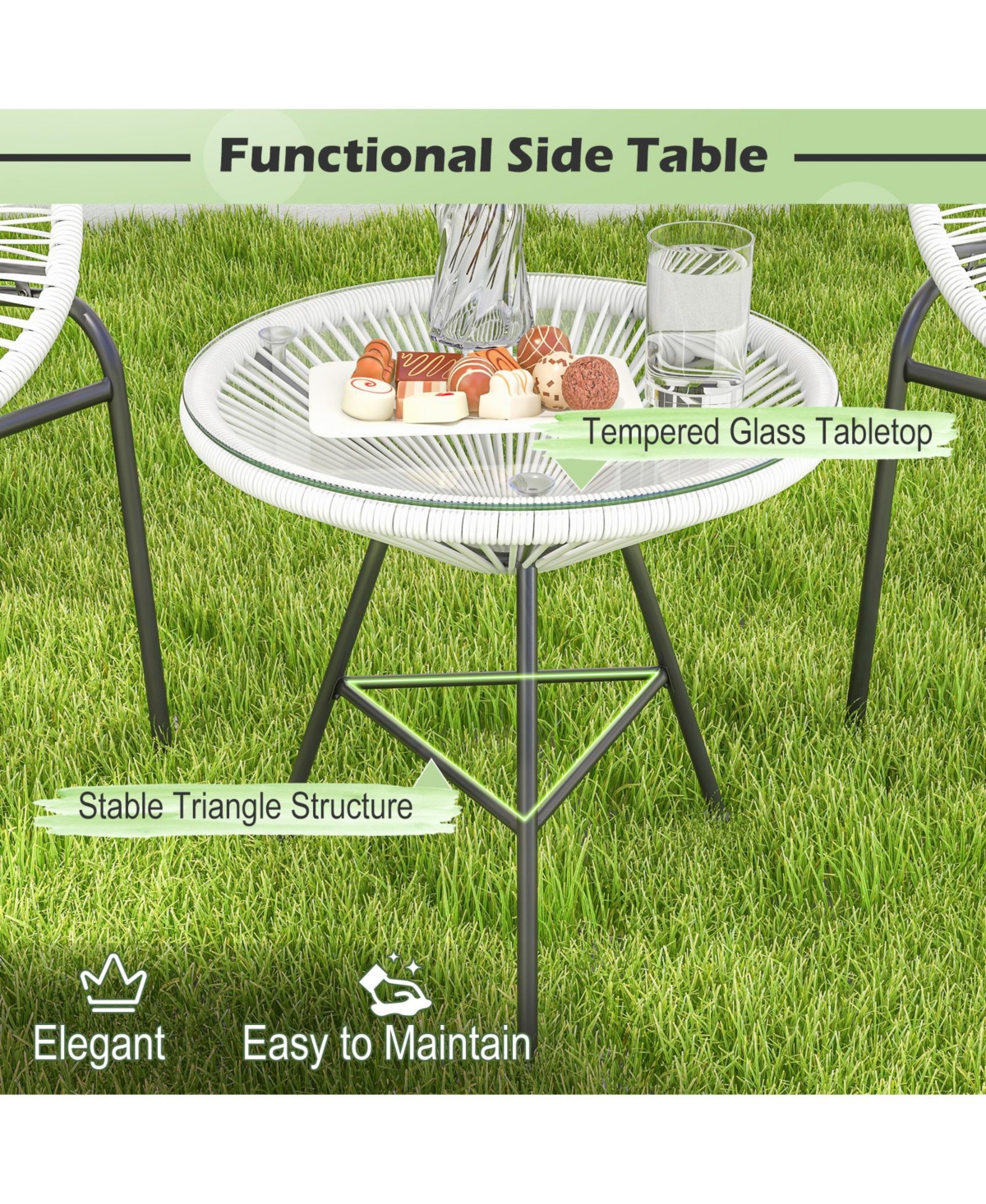 Gouun 3 Pieces Patio Acapulco Furniture Bistro Set with Glass Table