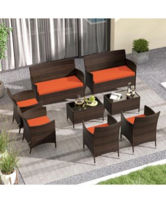 4 Pieces Comfortable Outdoor Rattan Sofa Set with Glass Table