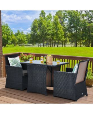 3 Pieces Patio Rattan Furniture Set with Cushion and Sofa Armrest
