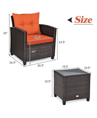 3 Pieces Rattan Patio Furniture Set with Washable Cushion