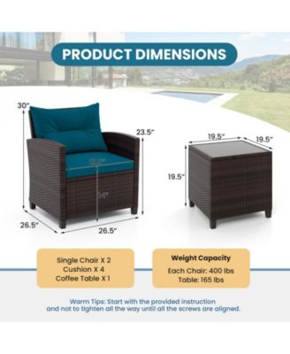 3 Pieces Rattan Patio Furniture Set with Washable Cushion-Peacock