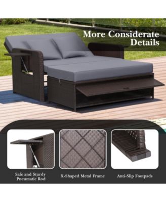 Patio Rattan Daybed with 4-Level Adjustable Backrest and Retractable Side Tray