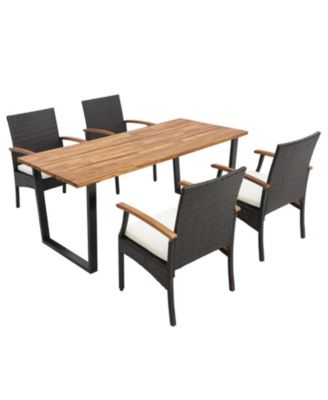 5 Pieces Patio Wicker Chair and Dining Table Set with 2 Inch Umbrella Hole