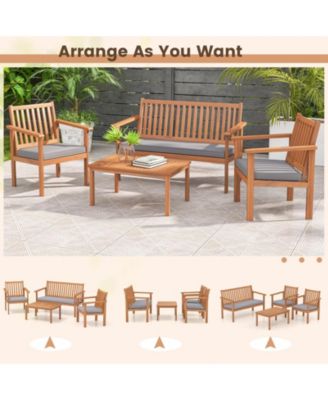 4 Piece Patio Wood Furniture Set Acacia Wood Sofa Set with Loveseat