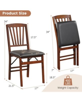Set of 2 Folding Chairs with Padded Seat and Rubber Wood Frame