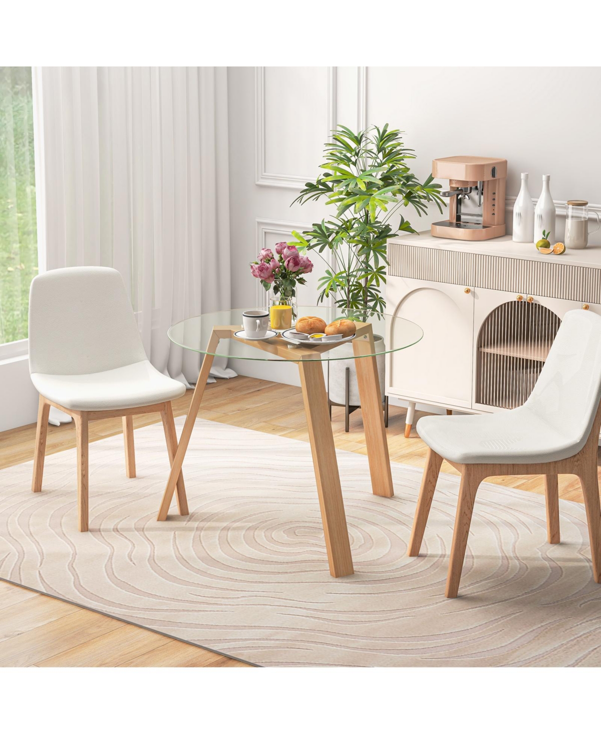 Gouun Inches Round Glass Dining Table for 4 with Rubber Wood Frame