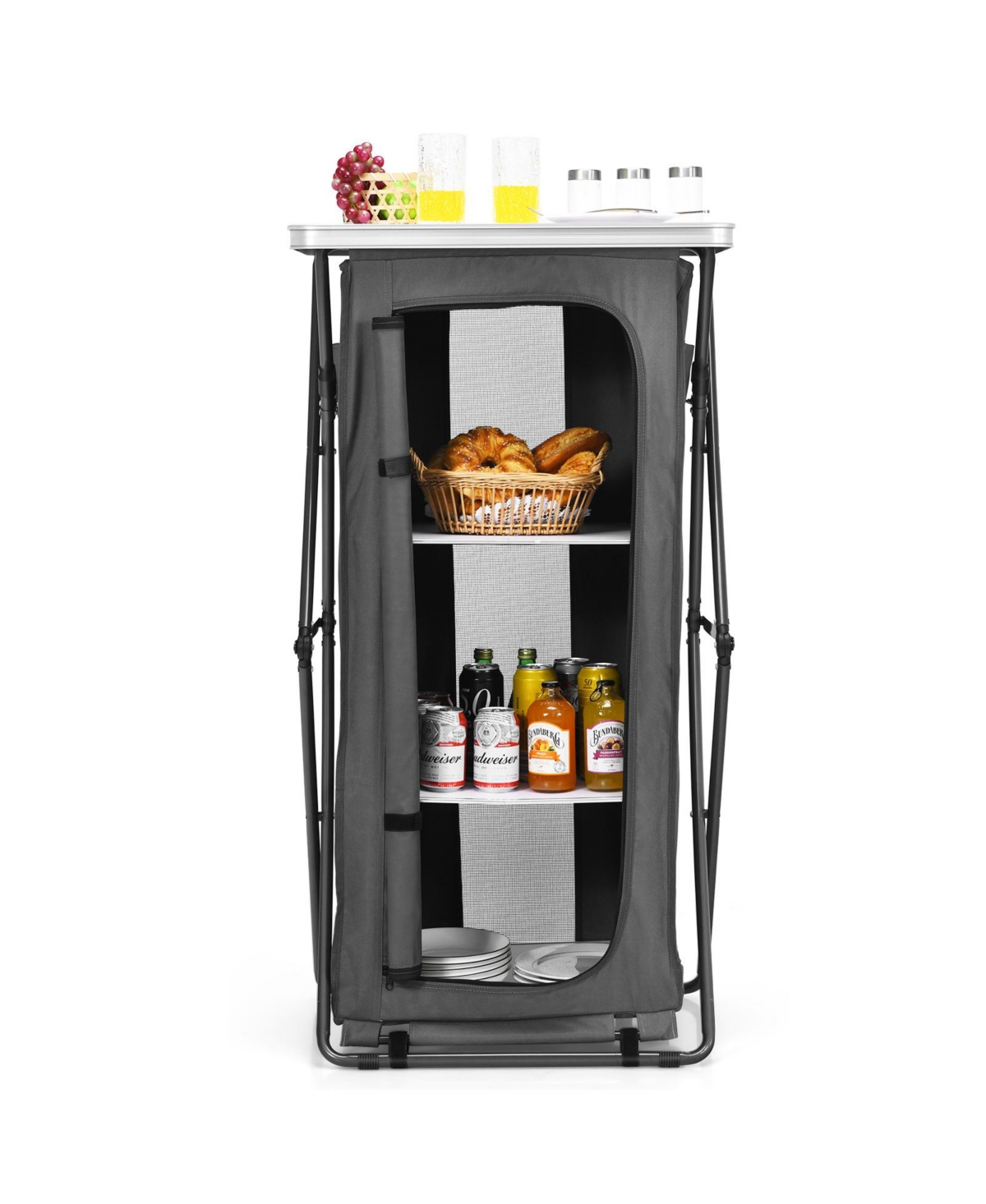 Gouun Folding Camping Storage Cabinet with 3 Shelves and Carry Bag
