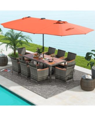 11 Pieces Patio Dining Set with 15 Feet Double-Sided Patio Umbrella Base Included