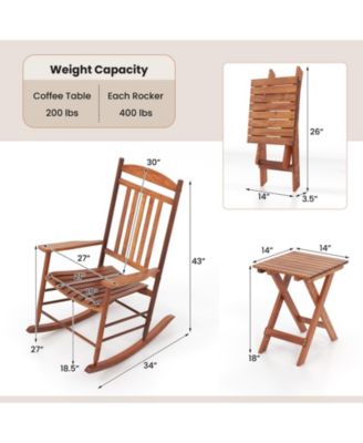 3-piece Outdoor Poplar Wood Rocking Bistro Set