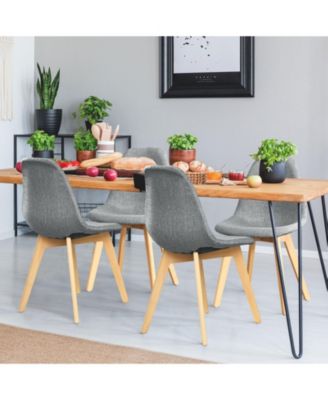 4 Pieces Modern Dining Chair Set with Wood Legs and Fabric Cushion Seat