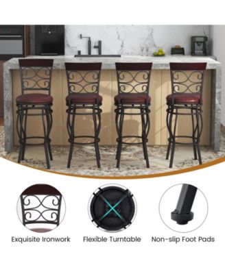 2 Pieces 30 Inch 360 Degree Swivel Bar Stools with Leather Padded Seat