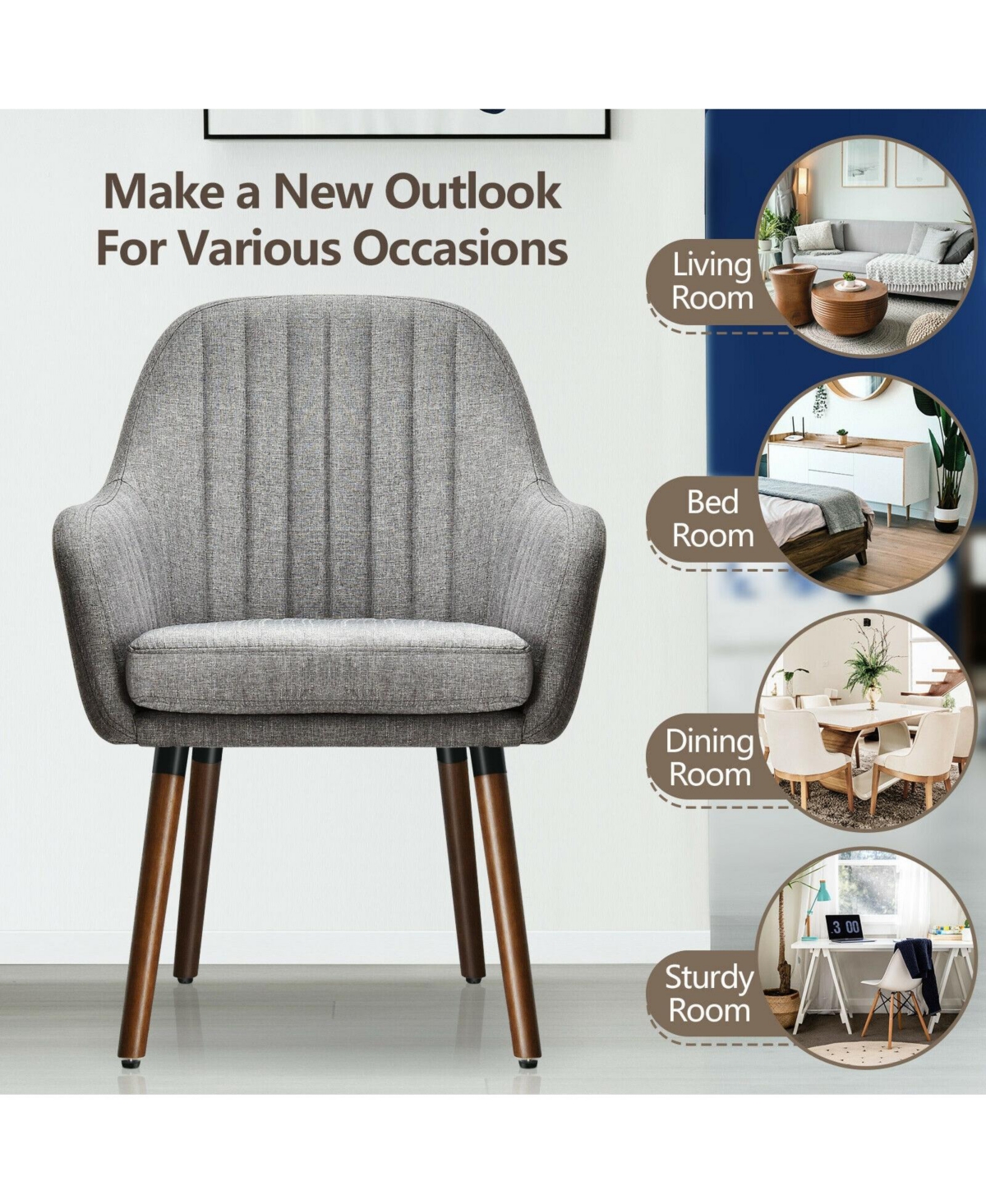 Gouun Set of 2 Fabric Upholstered Accent Chairs with Wooden Legs