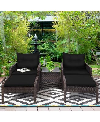 5 Pieces Patio Rattan Sofa Ottoman Furniture Set with Cushions