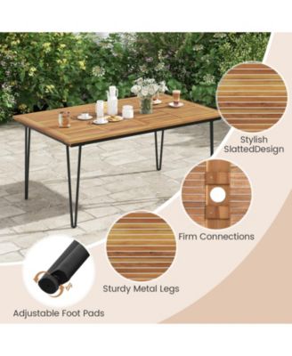 63 Inch Rectangular Outdoor Dining Table for 6 People with Acacia Wood Tabletop and Umbrella Hole-63 inches