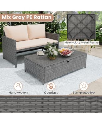 Outdoor Rattan Daybed Wicker Loveseat and 31 Gallon Storage Ottoman