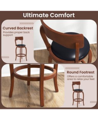 Swivel Bar Stools Set of 2 with Rubber Wood Frame and Upholstered Seat-29 Inch