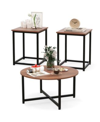 3-Piece Table Set Round Table and 2PCS Square End Tables