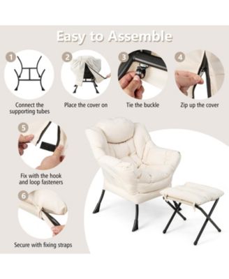 Modern Accent Sofa Chair with Folding Footrest and Side Pocket