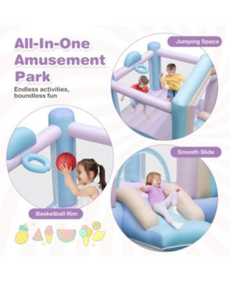 Kids Bounce House with Slide and Basketball Rim Bouncy Castle for Party without Blower