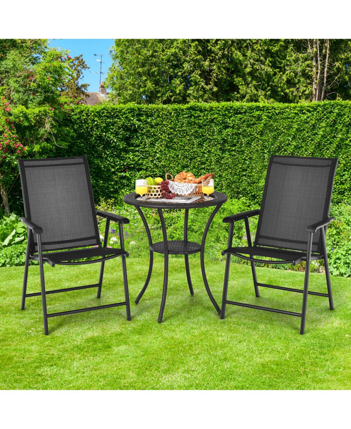 Gouun Set of 2 Outdoor Patio Folding Chair with Ergonomic Armrests