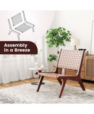 Set of 1/2 Woven Leather Accent Chairs with Wood Frame-1 Piece