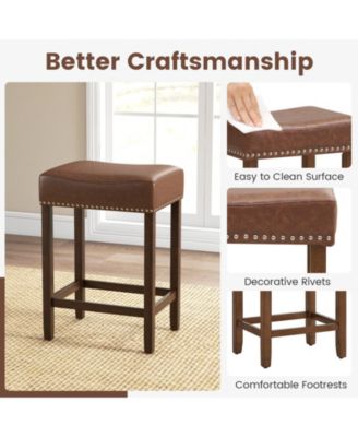 24 Inch Upholstered PU Leather Bar Stools Set of 2