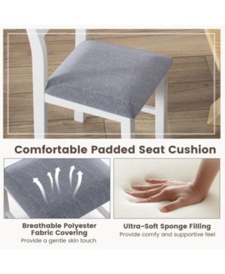 Wooden Dining Chair Set of 2 with Rubber Wood Frame and Padded Cushion