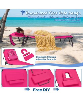Beach Chaise Lounge Chair with Face Hole and Removable Pillow