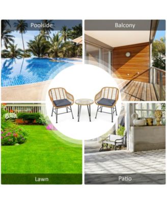 3 Pieces Rattan Furniture Set with Cushioned Chair Table