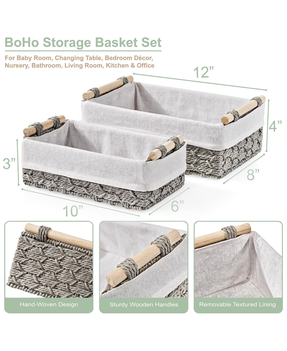 Sorbus 2-Pack Handmade Storage Paper Rope Baskets Set: Bohemian Design for Household Essentials - Durable, Compact, Perfect for All Decor