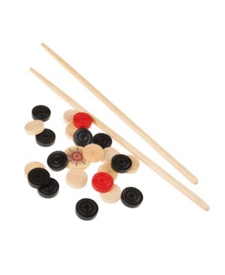 Hey Play Wooden Carrom Board Game with Cue Sticks