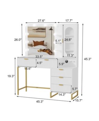 Vanity Makeup Desk with Vanity Mirror, Built-in Lights, 5 Drawers
