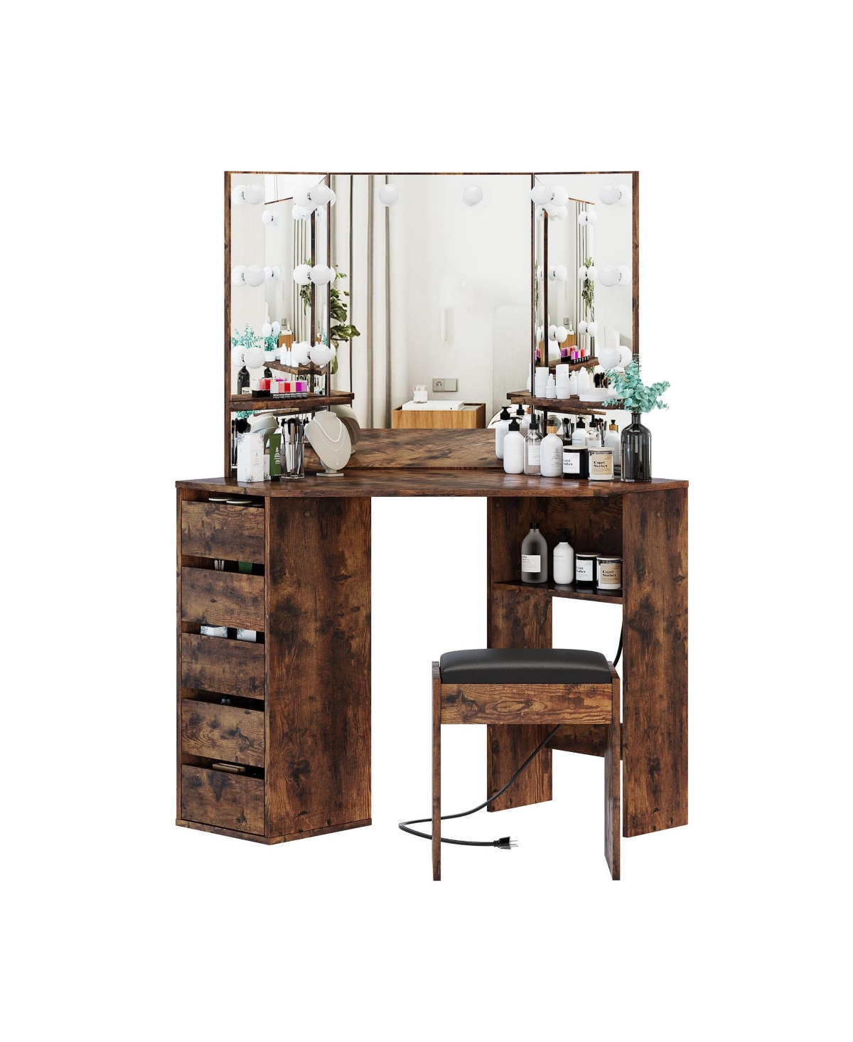 gaomon Vanity Desk with Mirror and Lights - Vanity with 3 Lighting Options