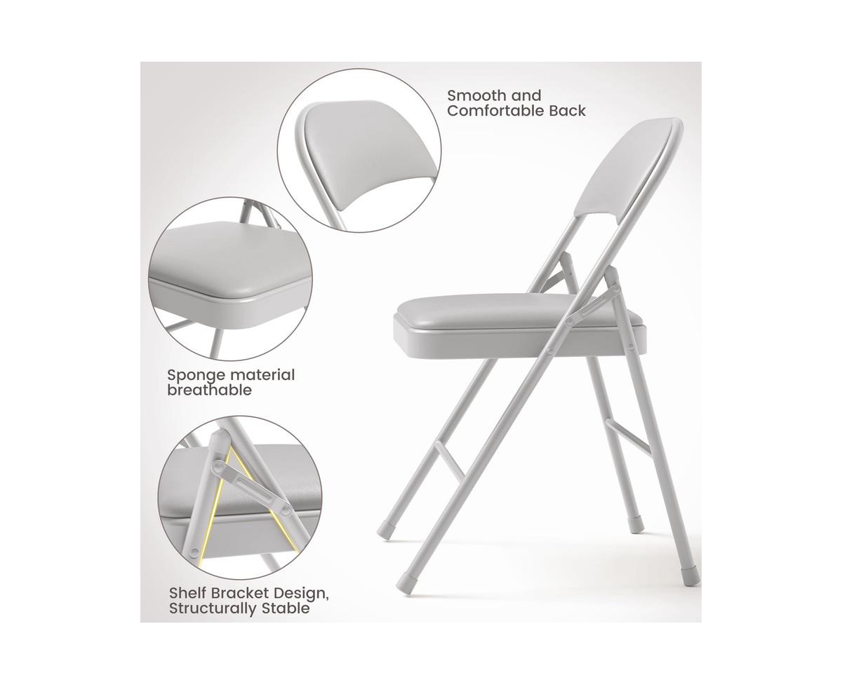 4 Pack Folding Chairs With Padded Cushion and Back, Folding Chairs for Outside, Foldable Chairs With Metal Frame Hold Up to 350 Lbs, Metal Chairs for