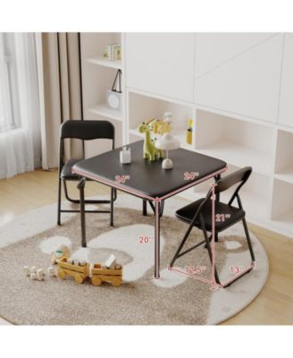 Boys and Girls Folding Table and Chair Set of 3, Featuring a Portable Table and Chairs with Ssoft Pu Cushions. No Assembly is Required, Perfect for Eating, Reading, and Playing
