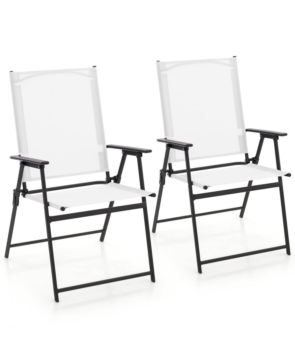 Gymax Set of 4 Patio Portable Metal Folding Chairs Dining Chair Set White - White + gray