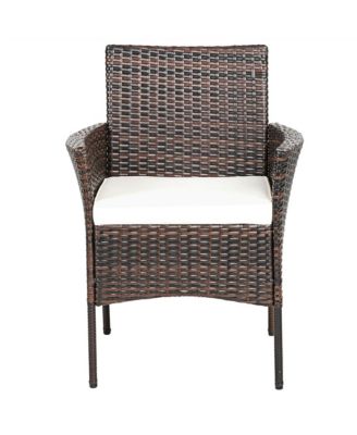 Patio 4PCS Rattan Arm Dining Chair Cushioned Sofa Furniture Brown