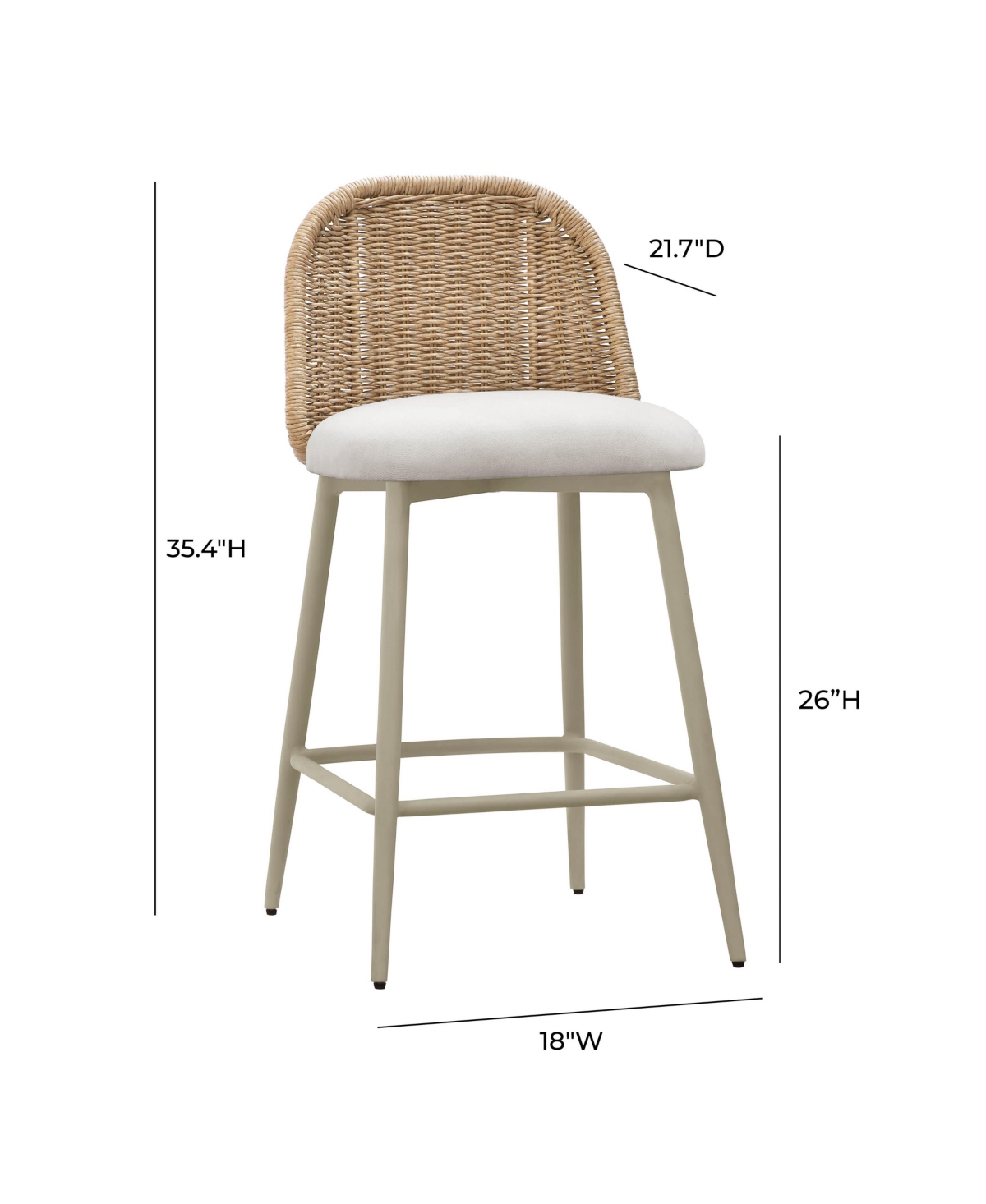 Tov Furniture Alexa Rattan Performance Fabric Outdoor Counter Stool In Cream