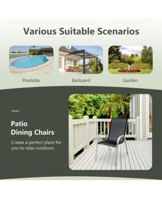 4PCS Patio Stacking Dining Chairs w/ Curved Armrests & Breathable Seat Fabric