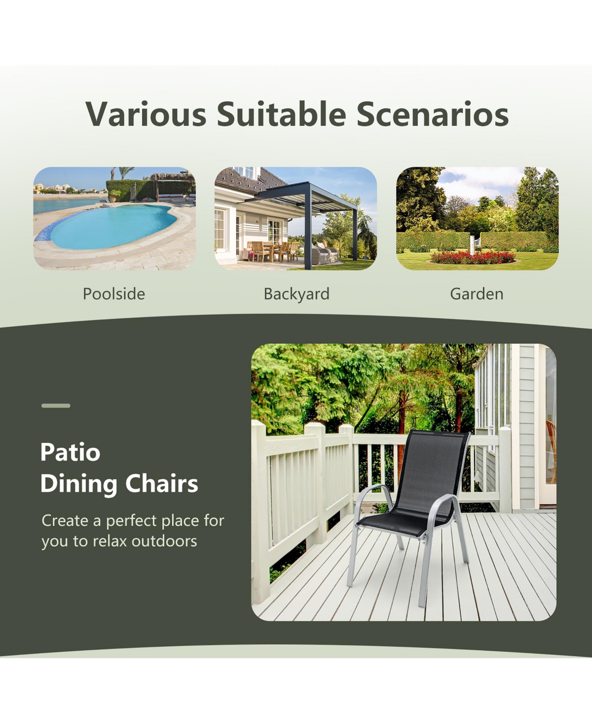 Gymax 4PCS Patio Stacking Dining Chairs w/ Curved Armrests & Breathable Seat Fabric - Black+silver