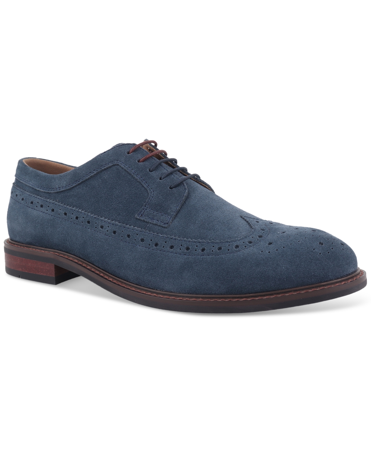 Men's Ashwell Longwing Oxford Shoes, Exclusively at Macy's - Navy Suede