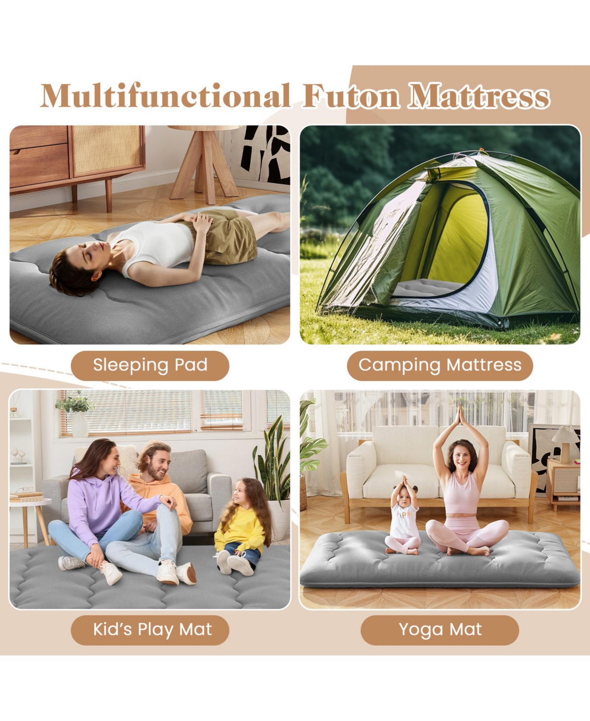 Gouun Futon Mattress with Washable Cover and Carry Bag-Twin Size